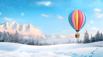 Obraz premium Vibrant hot air balloon over snowy landscape