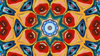 Colorful symmetrical abstract kaleidoscope background pattern for summer 