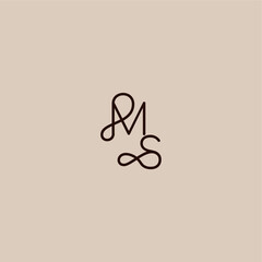 wedding typography monogram luxurious organic style and elegant concept MS dynamic line initial letter