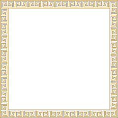 Vector golden classic Greek square ornament. Rectangle of Ancient Greece and Roman Empire. Byzantine painting of walls, floors and ceilings. Decoration of European palaces