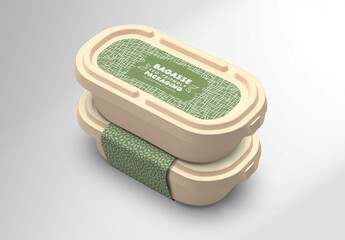 Bagasse Eco-Friendly Stacked Oval Packaging Mockup
