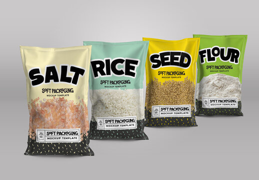 A Row of Soft Packaging Sacks Mockup