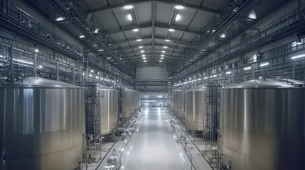 Obraz premium Automated milk pasteurization tanks in a modern facility, showcasing innovation in dairy production