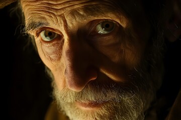 introspective moment of a bearded man in sunlight, reflecting peacefulness and strength in a calming setting