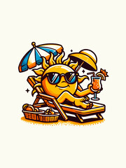 A cartoon of sun with sunglasses vector t-shirt design