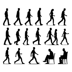 Fototapeta premium Silhouette set of Person walking vector illustration