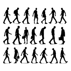 Fototapeta premium Silhouette set of Person walking vector illustration