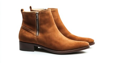 A Pair of Brown Suede Ankle Boots with Side Zips
