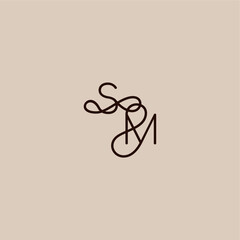 wedding typography monogram luxurious organic style and elegant concept SM dynamic line initial letter