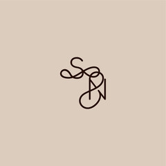 wedding typography monogram luxurious organic style and elegant concept SN dynamic line initial letter