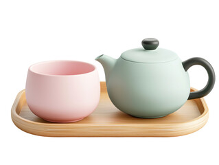Stylish Tea Set with Teapot and Cup on Bamboo Tray