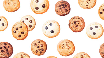 Obraz premium A delightful seamless pattern featuring croissants and donuts, showcasing various baked treats in a colorful and appetizing design