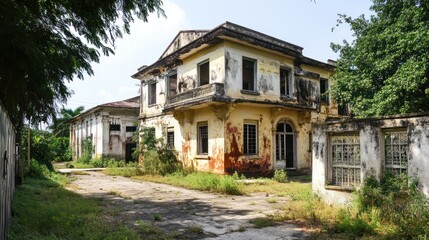 Obraz premium A tour of abandoned buildings in Africa reveals the hidden stories and historical significance of neglected urban spaces.