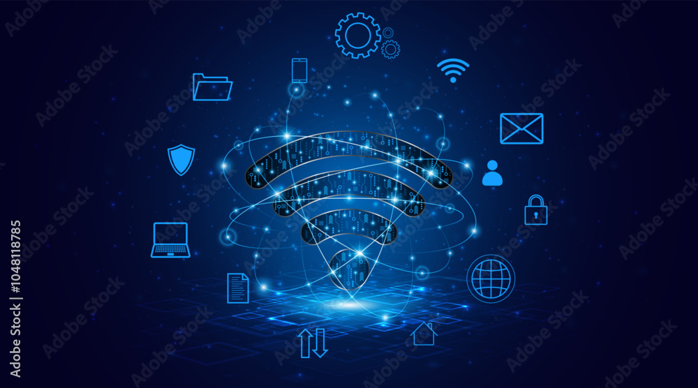 Poster Abstract wifi symbol. Concept of communication technology, internet signal or wireless connection.	