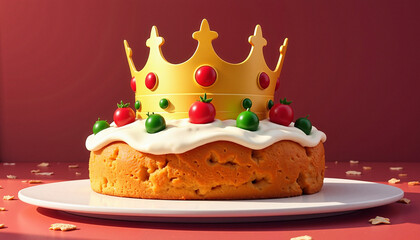  Festive Christmas cake with golden crown and holiday decorations