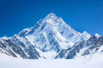 Fototapeta premium Majestic snow capped mountains under clear blue sky create breathtaking view