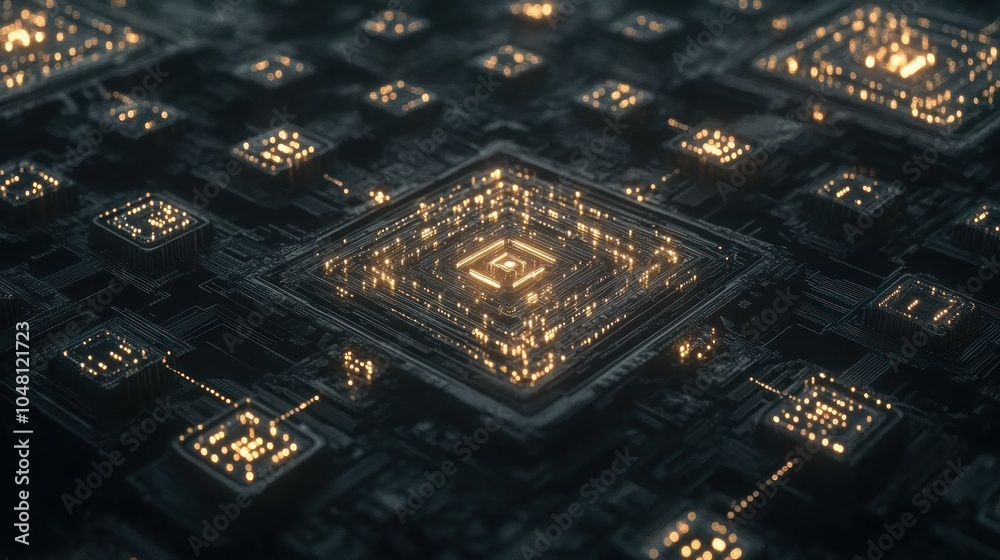 Poster abstract digital circuit board with glowing lights