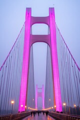 Fototapeta premium A beautifully lit bridge at dusk, showcasing modern architecture.