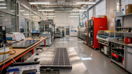 Fototapeta premium Industrial Laboratory Interior with Equipment and Solar Panels