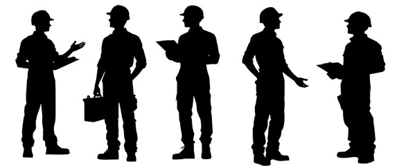 Set of engineer silhouette vector isolated on white background