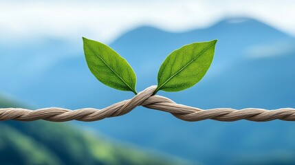 Collaborative partnership shown as two branches intertwining, with a breathtaking mountain valley in the backdrop, highlighting teamwork and shared growth in business ventures