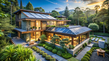 Fototapeta premium Modern Eco-Friendly House Surrounded by Nature