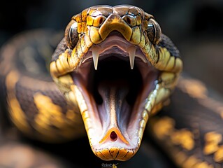 Deadly Reptile with Gaping Jaws Exposing Razor Sharp Fangs Snake Yawning Concept Image