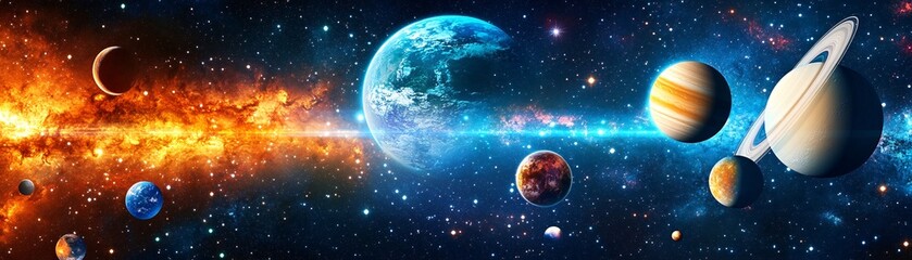 Fototapeta premium Cosmic Landscape with Planets and Stars.