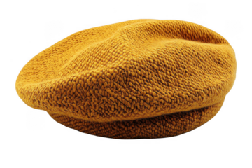 Yellow beret hat isolated on transparent background, png file, no background png file