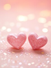 Valentines day festive background with two hearts In Shiny Background Valentine's Day glitter background