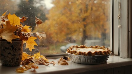 Pumpkin Pie Cooling on a Cozy Windowsill