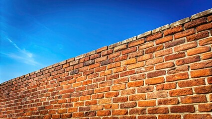 Rustic Brick Wall Against Clear Blue Sky - Minimalist Photography, Texture, Architecture, Nature, Urban Aesthetics, Contrast, Warm Tones, Clear Weather