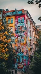 Fototapeta premium Vibrant Mural on Urban Building Facade