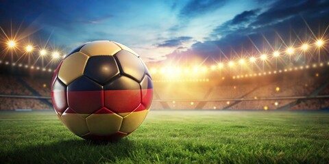 Naklejka premium Soccer Ball Against German Flag Background for UEFA Euro 2025, European Championship, Europa League, Nations League, Champions League, Soccer Passion, European Football