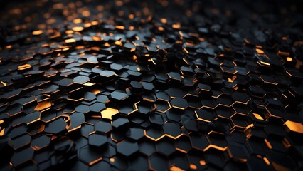 Obraz premium Abstract View of Textured Hexagonal Patterns Illuminated by Warm Light at Night