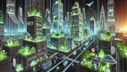 Neon Jungle with Futuristic Green Architecture