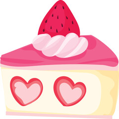 Cartoon pink cake illustration. White background.