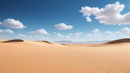 Naklejka premium Landscape abstract illustration showcasing a vast desert scene under a clear blue sky features smooth, undulating sand dunes with a rich, golden hue, creating a sense of depth and texture