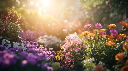 Obraz premium Gardening Concept. Garden Flowers and Plants on a Sunny