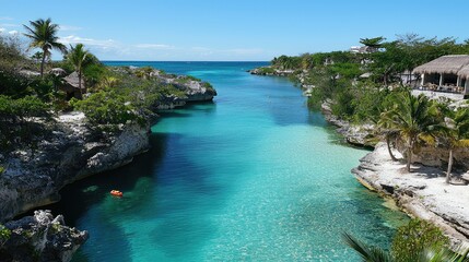 Obraz premium Serene Lagoon With Clear Turquoise Water Under Blue Sky