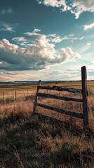 Fototapeta premium Cracked Fence in a Picturesque Rural Scene