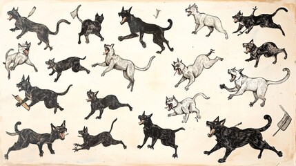 Black and White Cat Illustration.