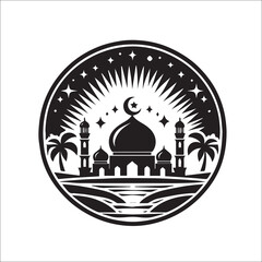 Mosque logo design with Islamic creative concept Vector black