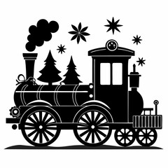 Fototapeta premium Christmas Victorian vintage steam engine train Black silhouette