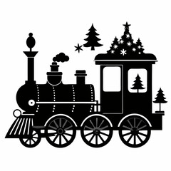 Fototapeta premium Christmas Victorian vintage steam engine train Black silhouette