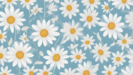 Obraz premium seamless floral pattern vector illustration featuring white daisies with yellow centers flowers against a muted blue background