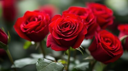 Fototapeta premium Classic elegant arrangement of red roses symbolizing love and romance.