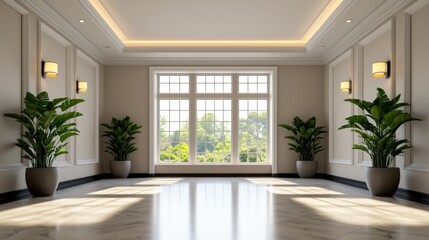 Fototapeta premium Modern Elegant Living Room with Large Window and Natural Light