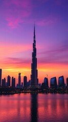 Fototapeta premium Iconic Skyline with Silhouetted Skyscrapers at Sunset