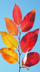 Colorful Autumn Leaves Against Clear Blue Sky